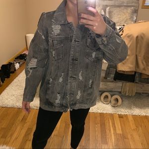 Grey destroyed jean jacket